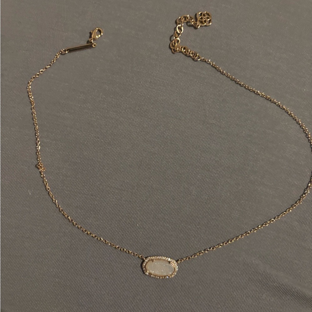 Kendra Scott Gold Necklace with Oval White Stone Pendant